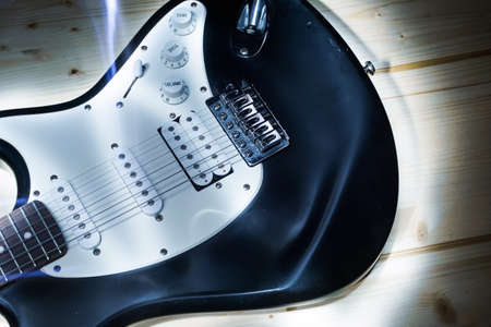 Electric guitar with strings in Studio.Musical instrument at homの写真素材