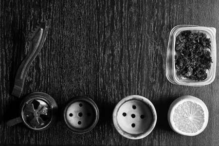 Hookah accessories on the table. Smoking Shisha. Relaxing enviroの写真素材