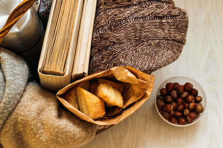 Coffee and delicious pastries for breakfast in the morning. Nutsの写真素材