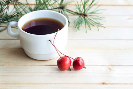 Tea and treats for a holiday home. I drink nuts and berries. Sprの写真素材