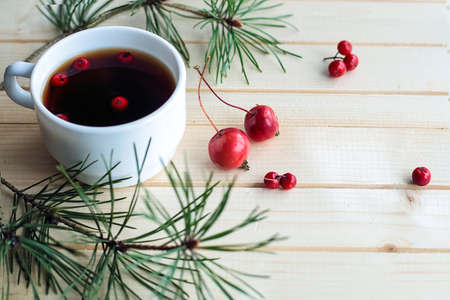 Tea and treats for a holiday home. I drink nuts and berries. Sprの写真素材