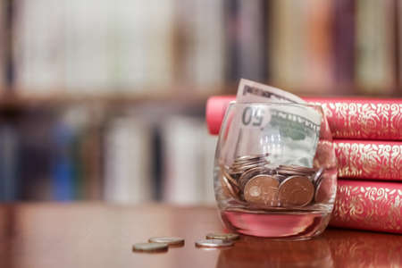 The books in the library on the table.To gain knowledge from theの写真素材
