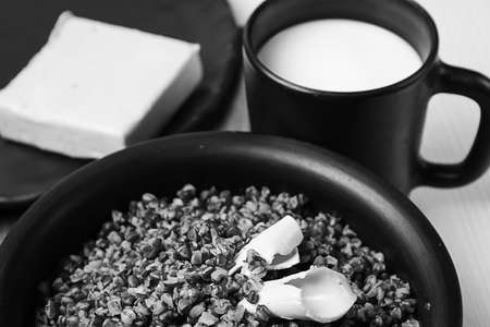 buckwheat porridge on the table.buckwheat porridge on the table.の写真素材