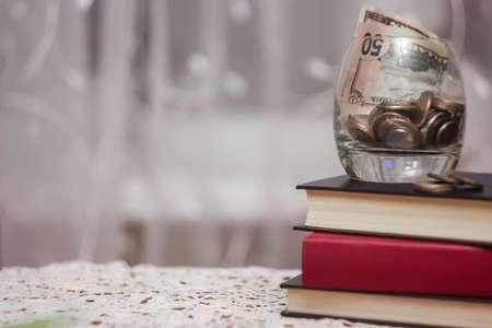 The books in the library on the table.To gain knowledge from theの写真素材