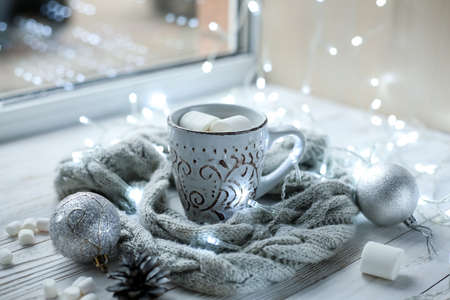 Cocoa with marshmallows for the new year.Delicious dessert and dの写真素材