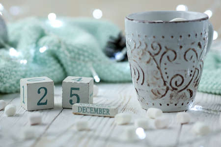 Cocoa with marshmallows for the new year.Delicious dessert and dの写真素材