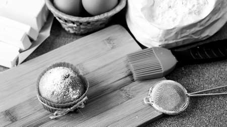 Fresh cupcake on the table baked at home. Delicious Breakfast foの写真素材
