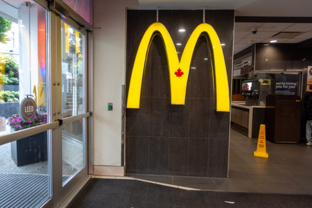 June 24 2022- McDonald's Restaurant Logo in Downtown Vancouver, BC Canada