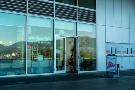 View of the entrance to an office building.