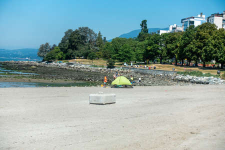 Tourist camping on a beachの写真素材