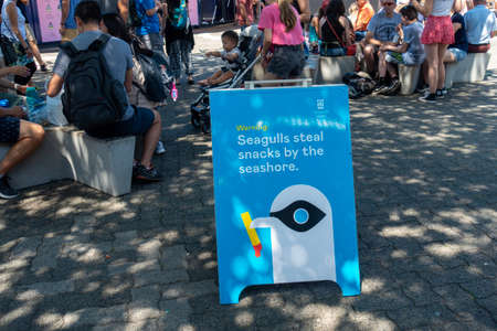 Public space with a warning signの写真素材