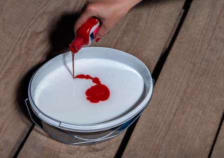 Woman paints the walls, makes repairsの写真素材