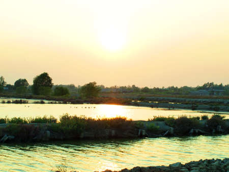 Beautiful sunset above river in Thailandの写真素材