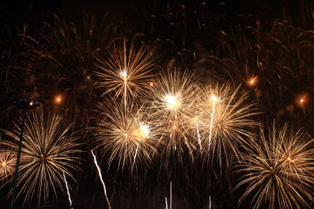 Large golden splash fireworks Pattayaの写真素材