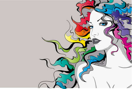 Young lady with rainbow colored hairのイラスト素材