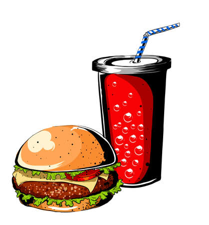 Burger and sodaのイラスト素材