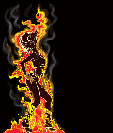 Young woman in fireのイラスト素材
