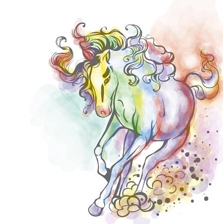 Free horse run in rainbow colorsのイラスト素材