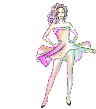 Young woman in weaving dressのイラスト素材