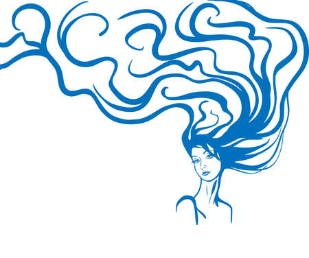 Young beautiful woman with long hair sketchのイラスト素材