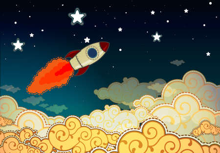 Cartoon rocket flying to the starsのイラスト素材