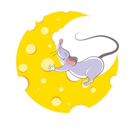 Mouse and cheese halfmoon, cartoon styleのイラスト素材