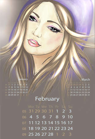 Young woman in hood february 2013 calendarのイラスト素材