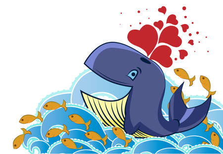 Cartoon style whale bursting heartsのイラスト素材