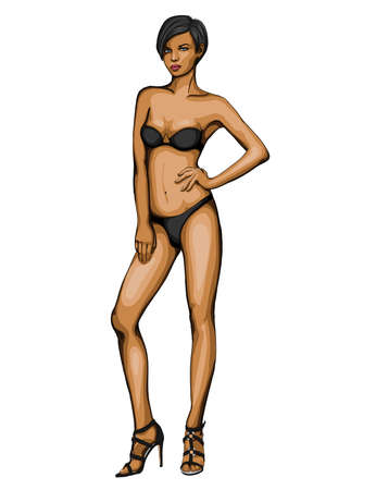 Girl in bikini swimsuit with bronze tanのイラスト素材