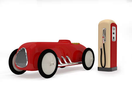 Retro toy car and  gas stationの写真素材