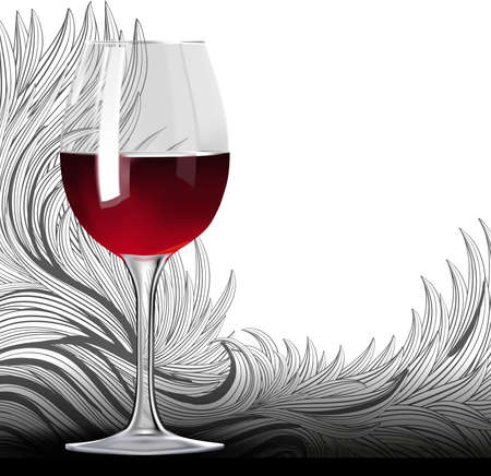 Glass of red wine on the floral backgroundのイラスト素材