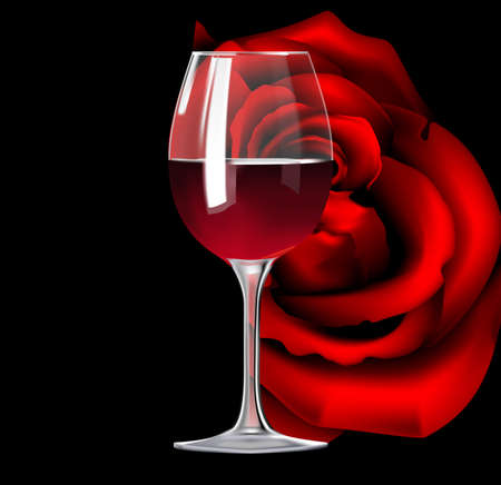 Glass of red wine and roseのイラスト素材