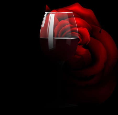 Glass of red wine and roseのイラスト素材