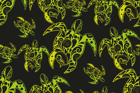 African motives floral turtle seamless patternのイラスト素材