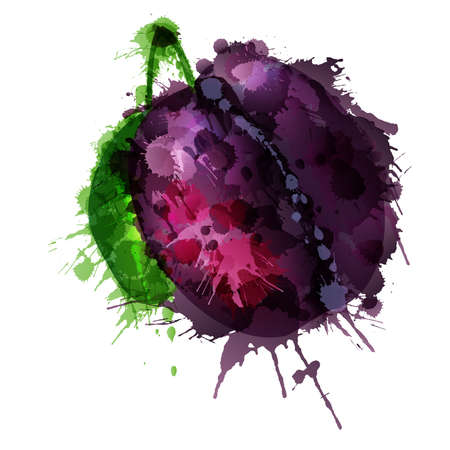 Plum Pear made of colorful splashes on white background のイラスト素材