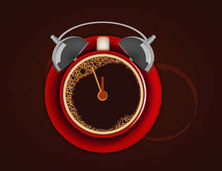 Cup of coffe with alarm clock  Wake up  Time for coffee のイラスト素材