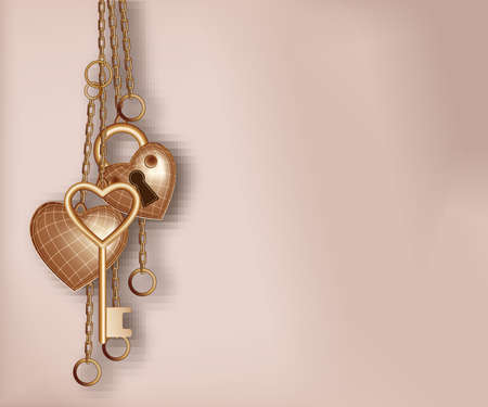 Heart shaped lock, key and ring のイラスト素材