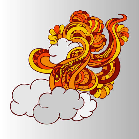 Colorful doodle with clouds and flowersのイラスト素材