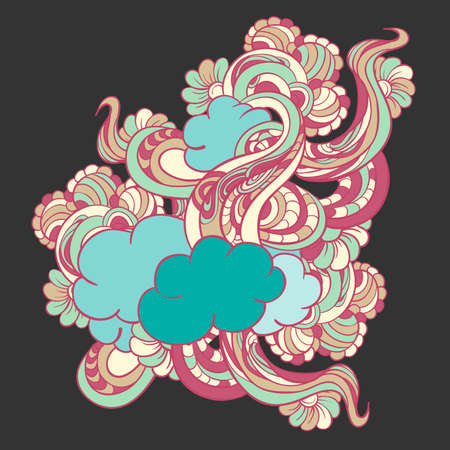 Colorful doodle with clouds and flowersのイラスト素材