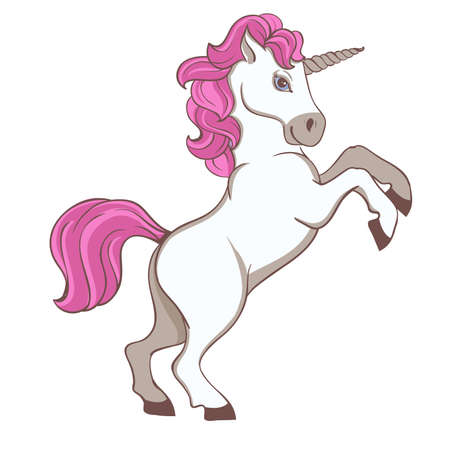 Cute white unicorn with pink tail and maneのイラスト素材