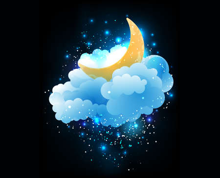 Moon, clouds and stars. Sweet dreams wallpaper.のイラスト素材