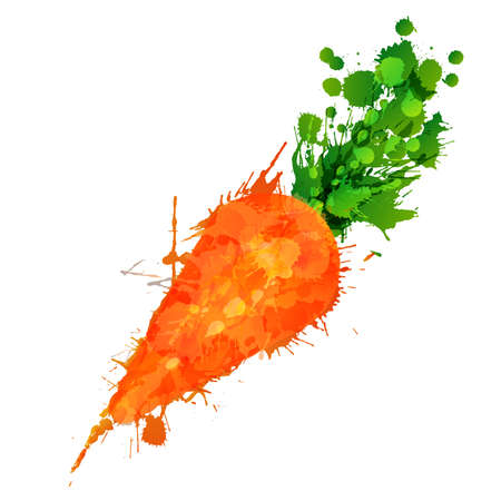 Carrot made of colorful splashes on white background