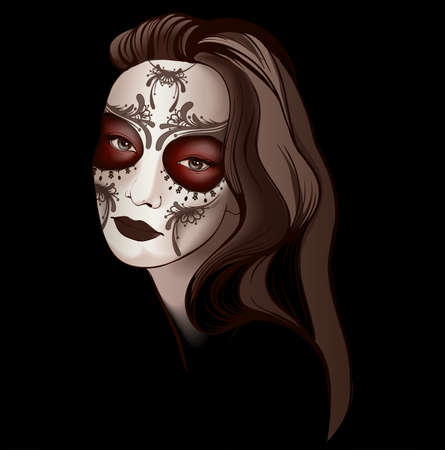 Girl in sugar skull make upのイラスト素材