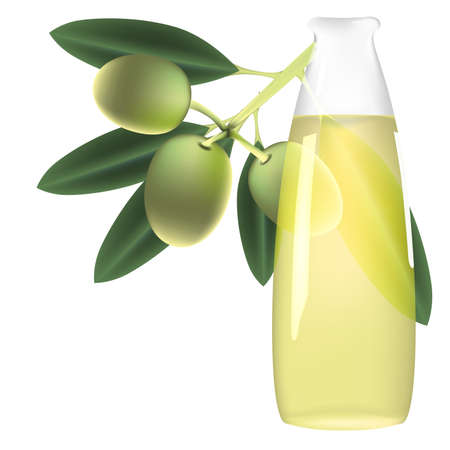 Olive branch and bottle of oilのイラスト素材