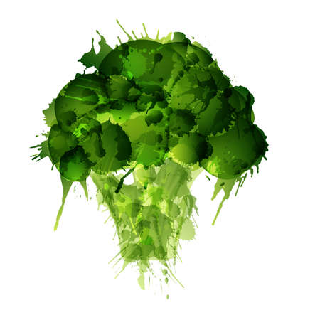 Broccoli made of colorful splashes on white backgroundのイラスト素材