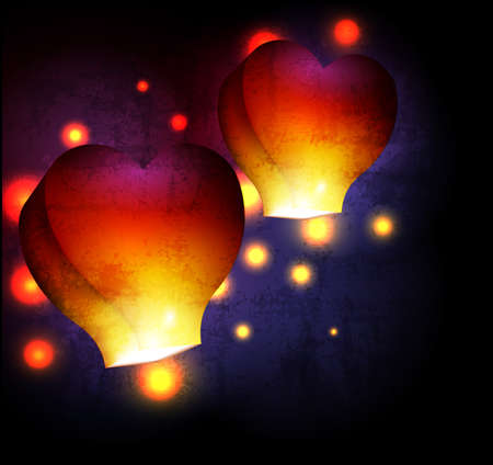 Heart shaped sky lanternのイラスト素材