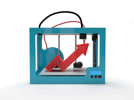 3D printer with red arrow up