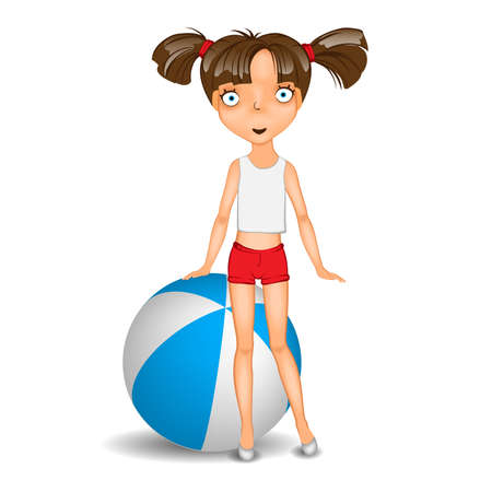 Little girl with ball wearing shorts and t-shirtのイラスト素材