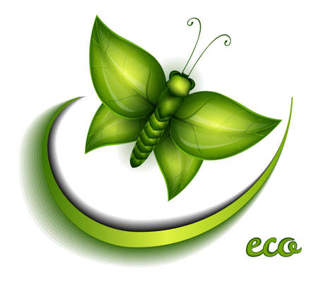 Butterfly made of green leaves eco signのイラスト素材