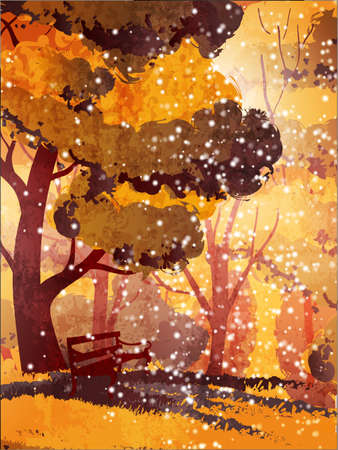 Autumn park. Trees and benchのイラスト素材